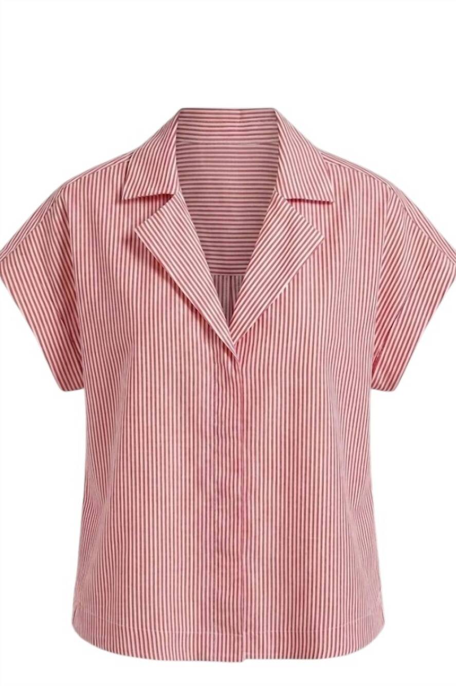 NEW FUN 2 FUN women's striped button down capped sleeve blouse in red